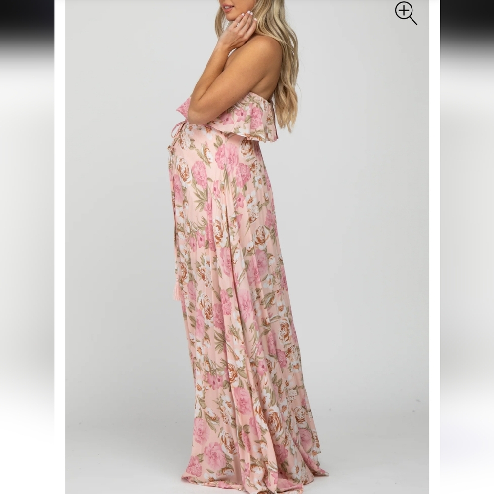 Pinkblush Floral Strapless Ruffle Chic Flowergarden FeminineMaxi Dress - Picture 4 of 15